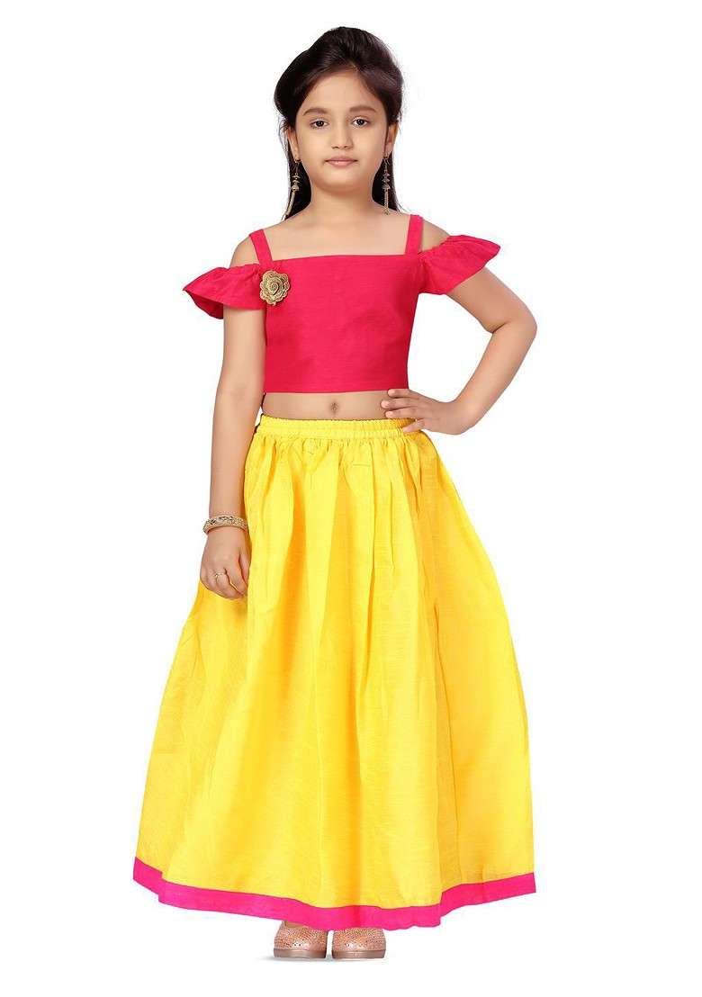 Pink Embroidered Blended Lehenga Choli For Girls - Indya
