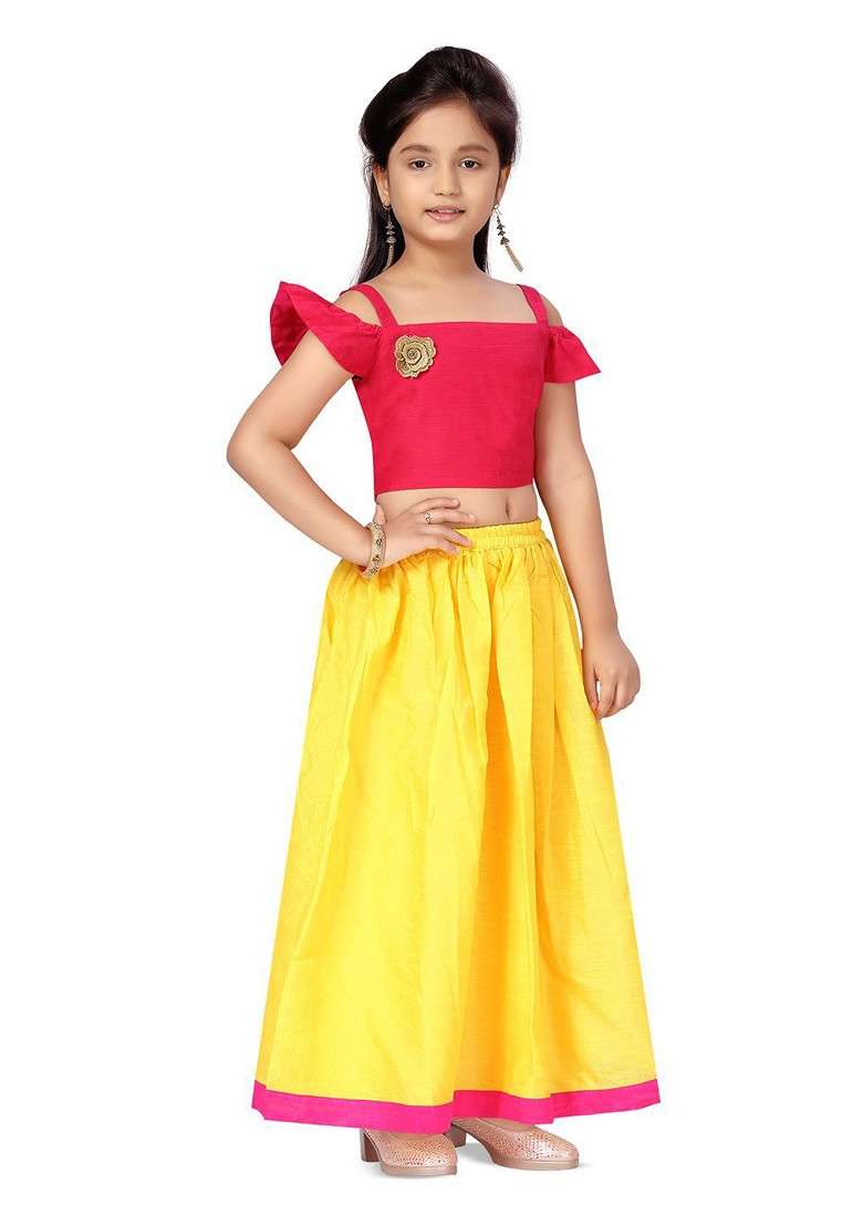 Pink Embroidered Blended Lehenga Choli For Girls - Indya