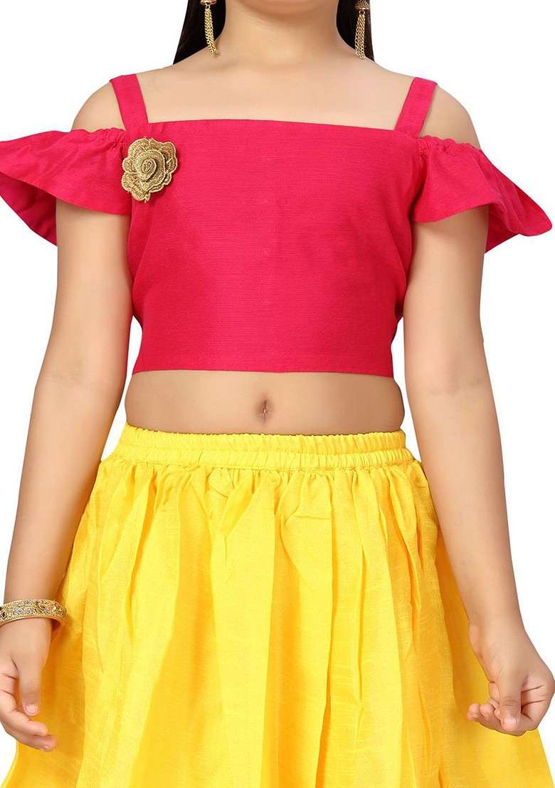 Pink Embroidered Blended Lehenga Choli For Girls - Indya