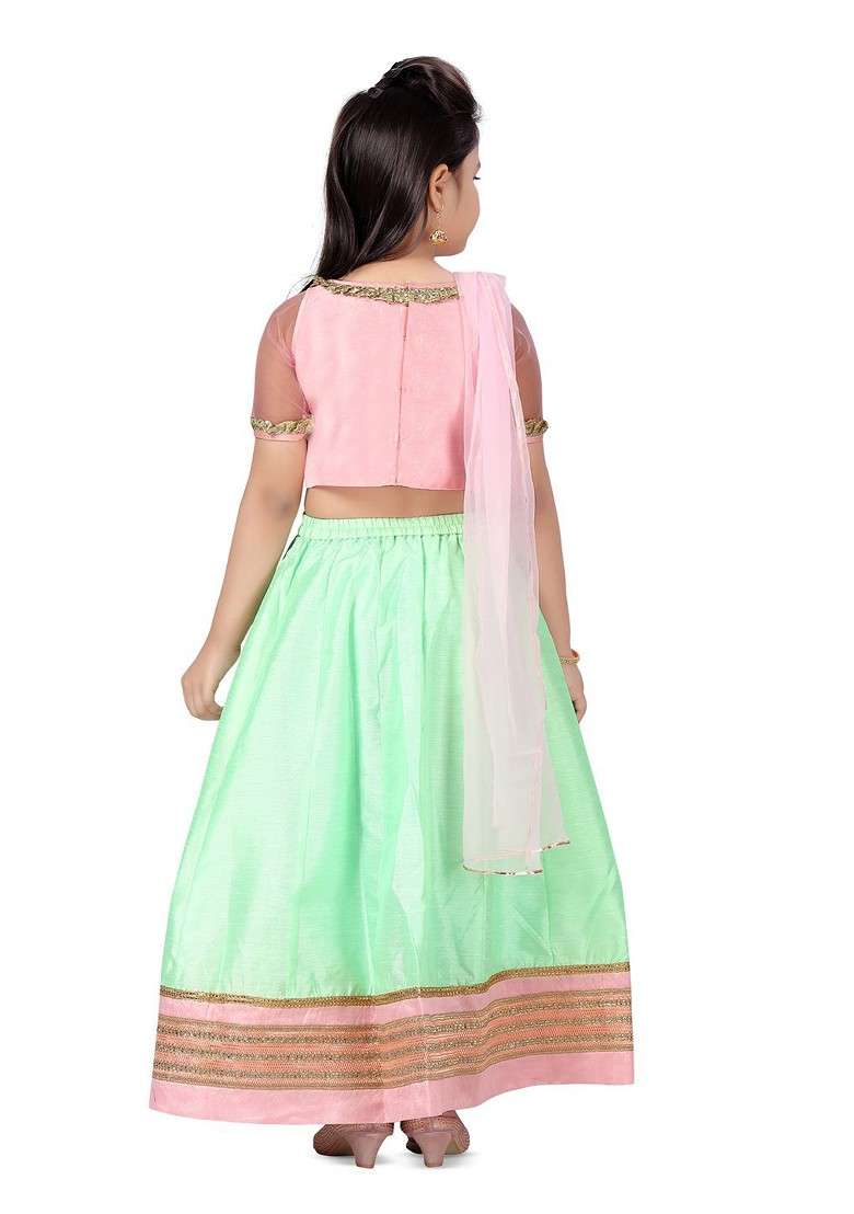 Pink Embroidered Blended Lehenga Choli For Girls - Indya