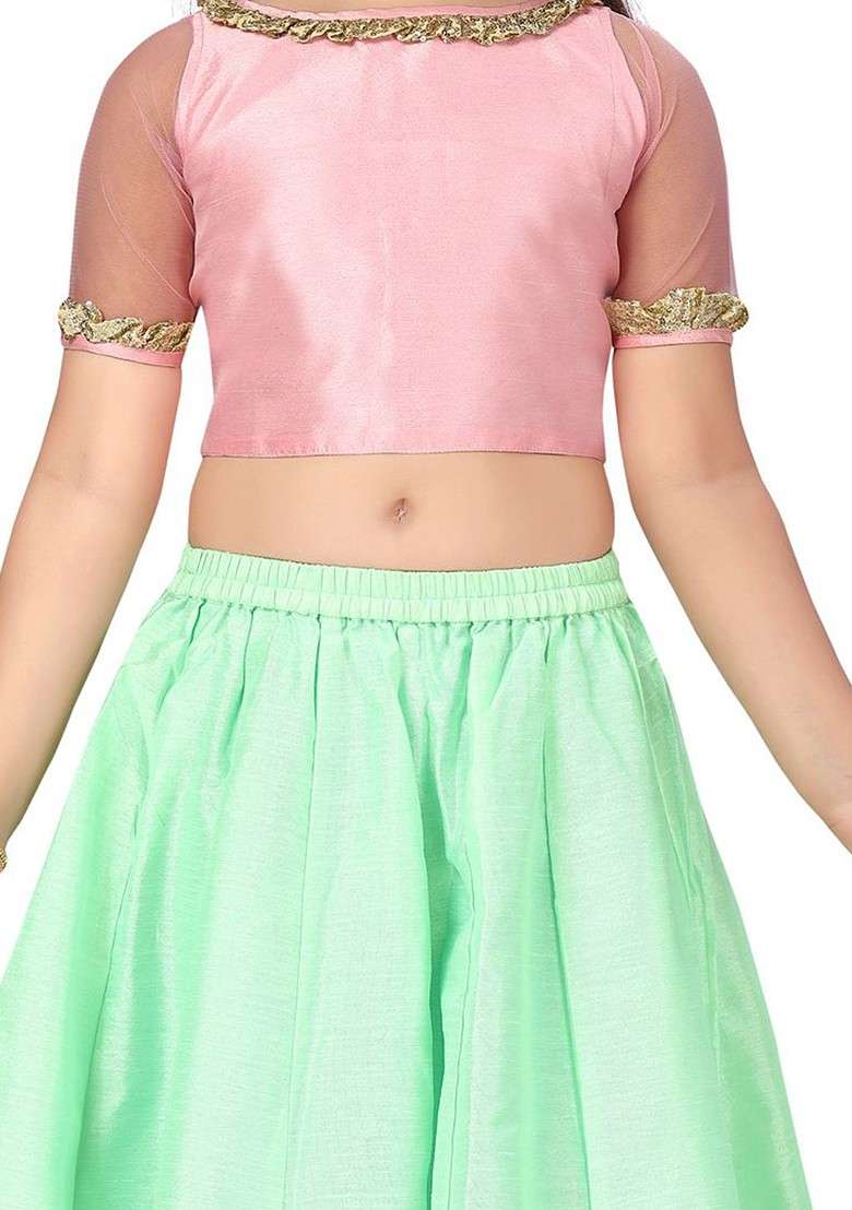 Pink Embroidered Blended Lehenga Choli For Girls - Indya