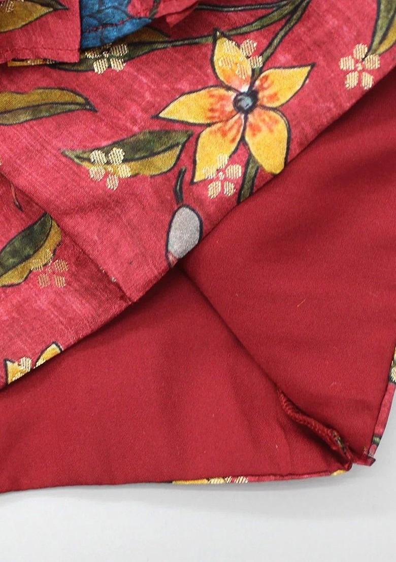 Red Printed Cotton Blend Lehenga Choli For Girls - Indya