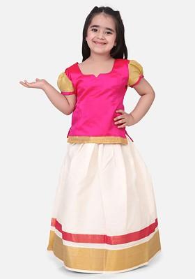 Pink Embroidered Blended Lehenga Choli For Girls