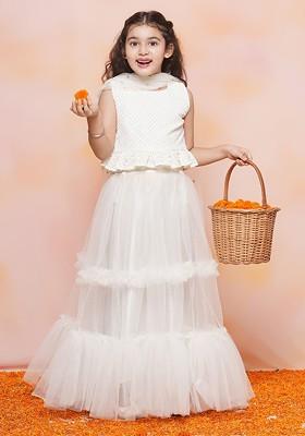 White Embroidered Georgette Lehenga Choli For Girls