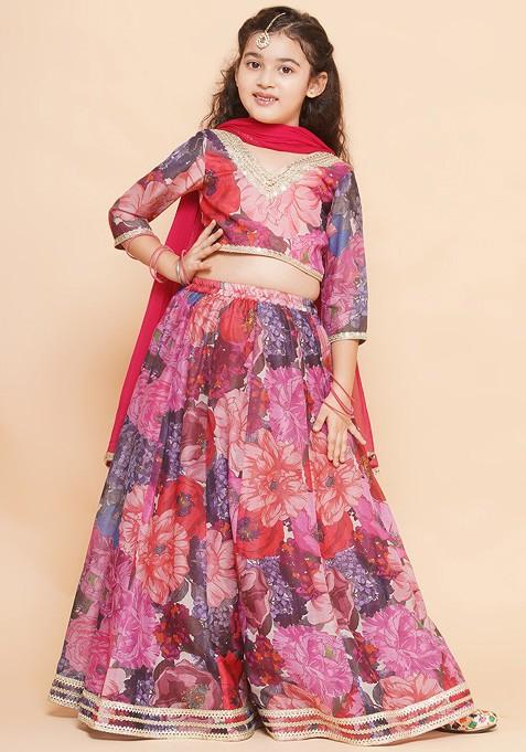 Purple Printed Blended Lehenga Choli For Girls — view on Indya