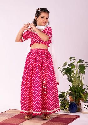 Pink Printed Blended Lehenga Choli For Girls