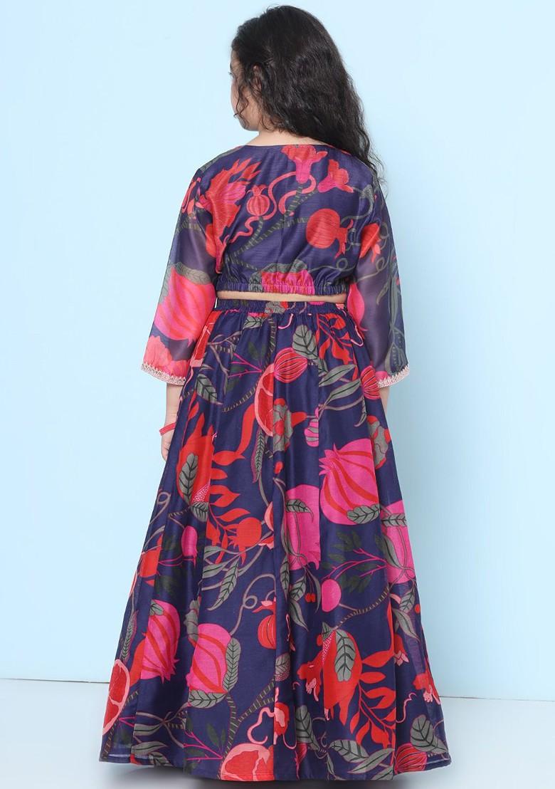 Purple Printed Blended Lehenga Choli For Girls - Indya