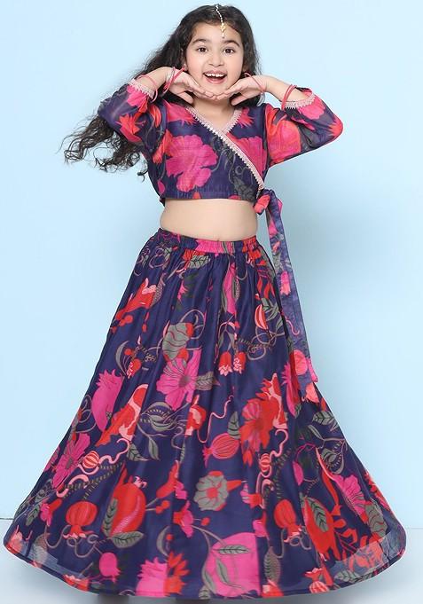 Purple Printed Blended Lehenga Choli For Girls — view on Indya