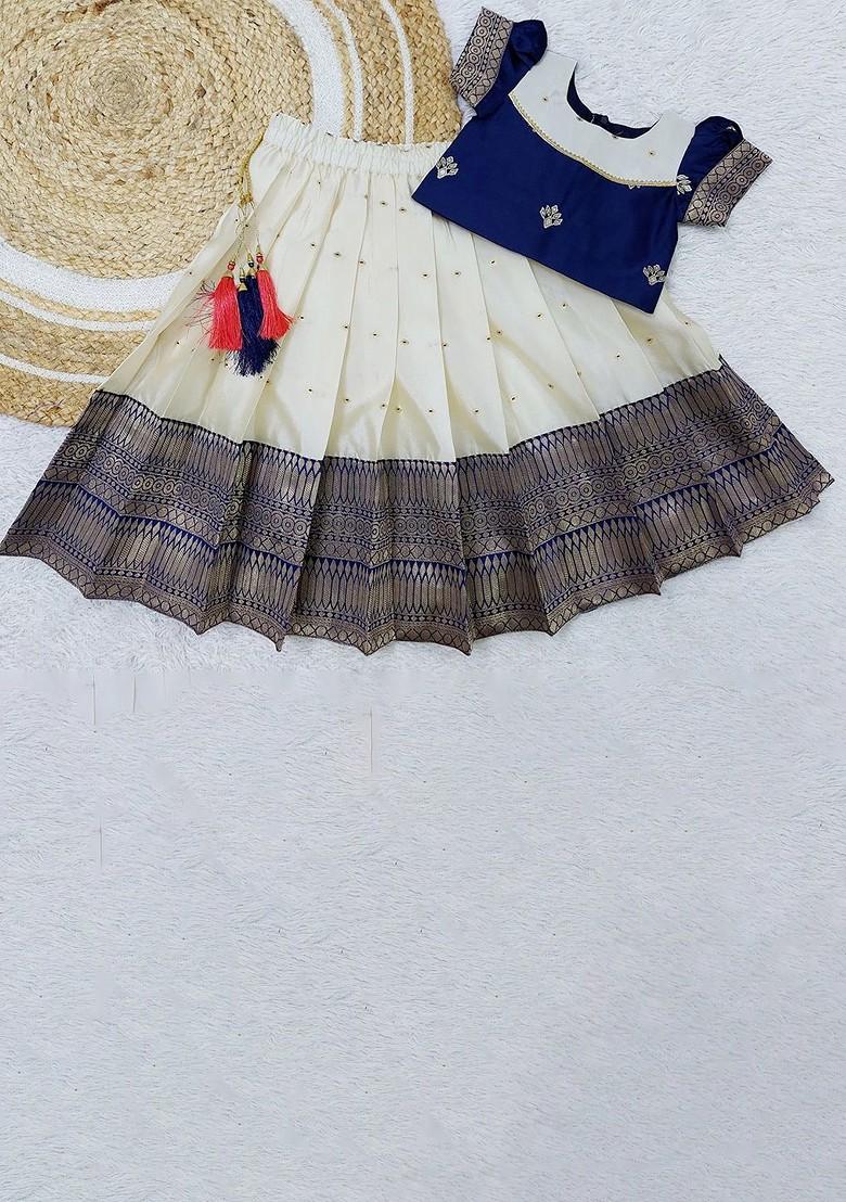 Blue Embroidered Blended Lehenga Choli For Girls - Indya