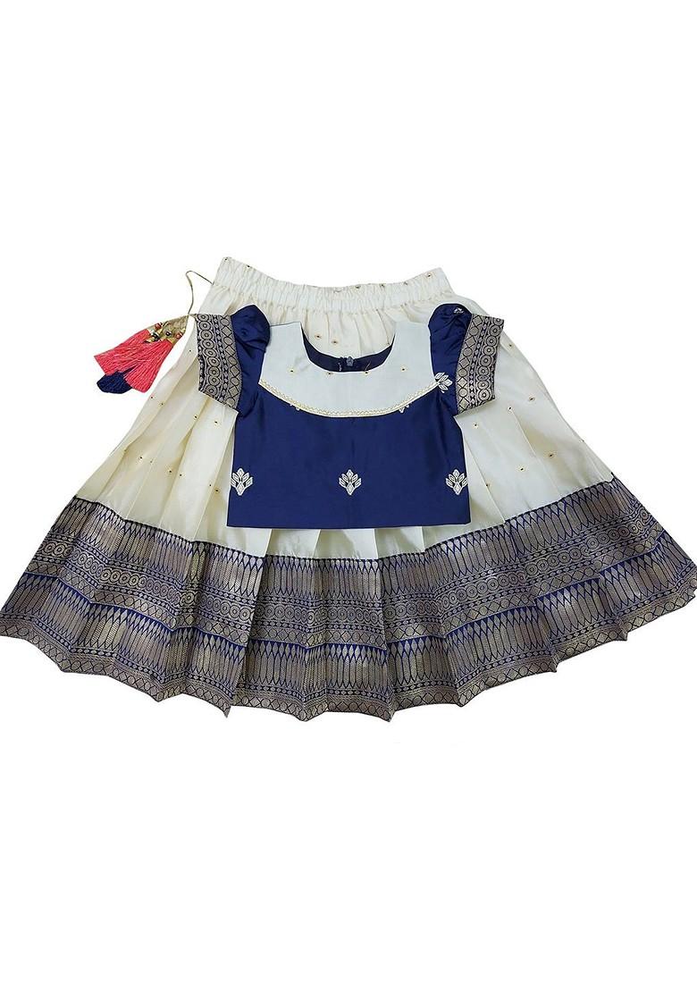 Blue Embroidered Blended Lehenga Choli For Girls - Indya