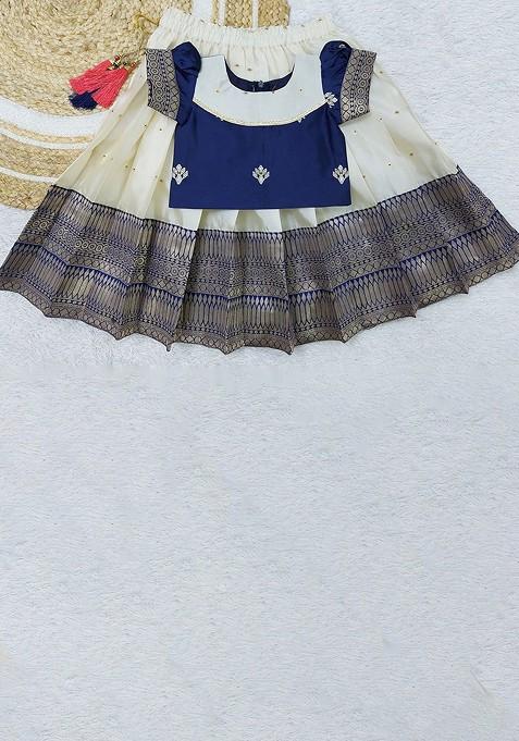 Blue Embroidered Blended Lehenga Choli For Girls