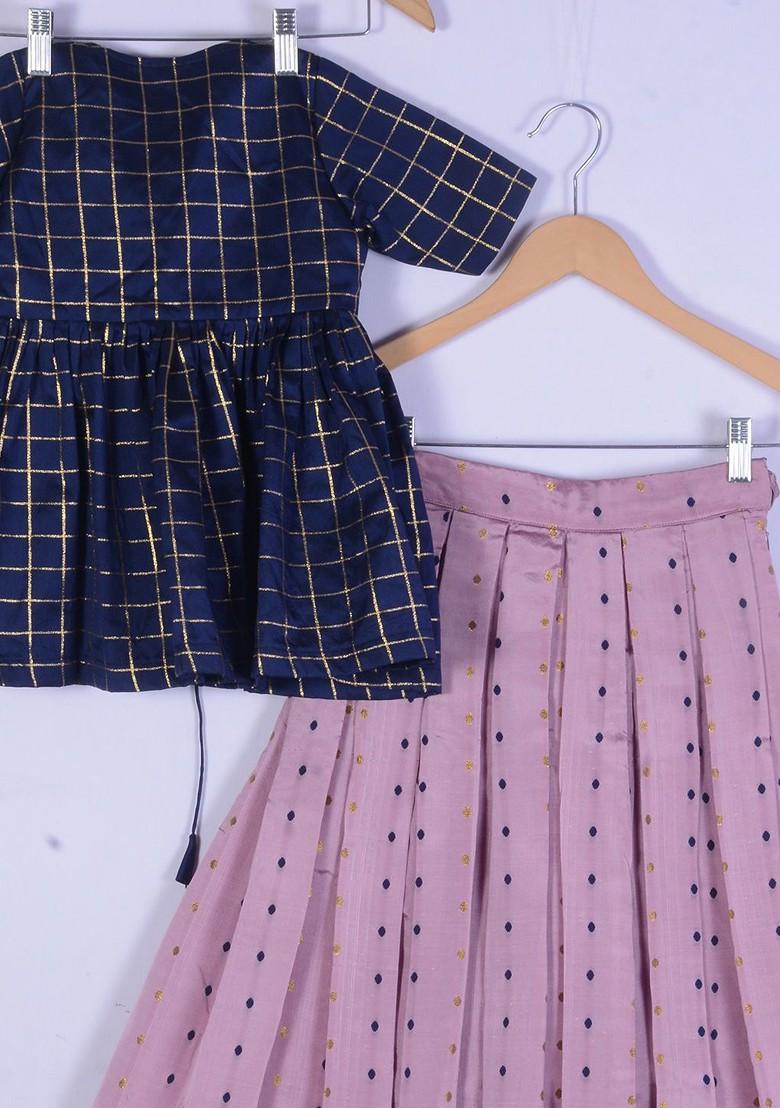 Blue Embroidered Blended Lehenga Choli For Girls - Indya