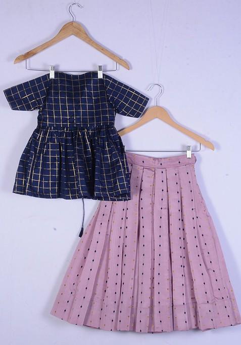 Blue Embroidered Blended Lehenga Choli For Girls