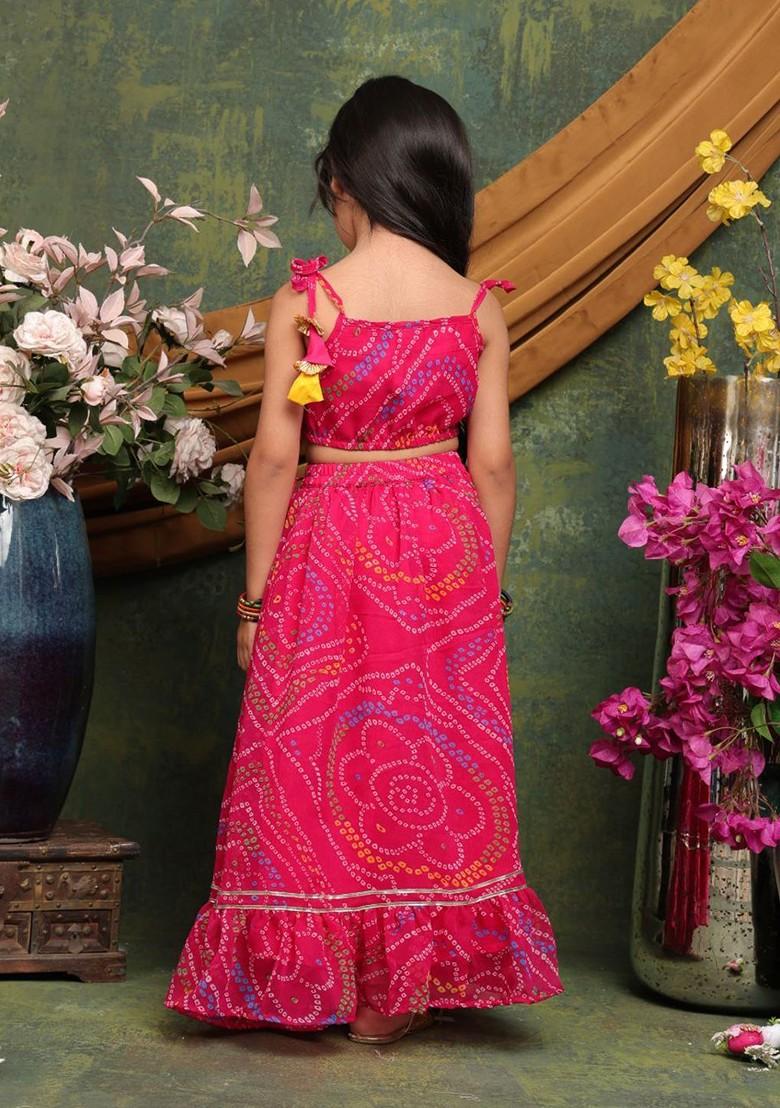 Magenta Printed Blended Lehenga Choli For Girls - Indya