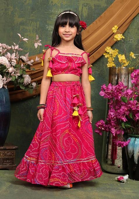 Magenta Printed Blended Lehenga Choli For Girls — view on Indya
