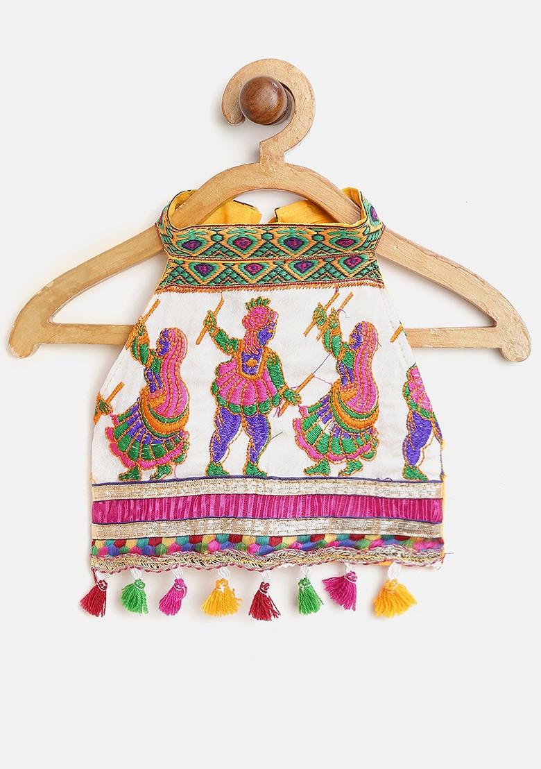 Yellow Embroidered Blended Lehenga Choli For Girls - Indya