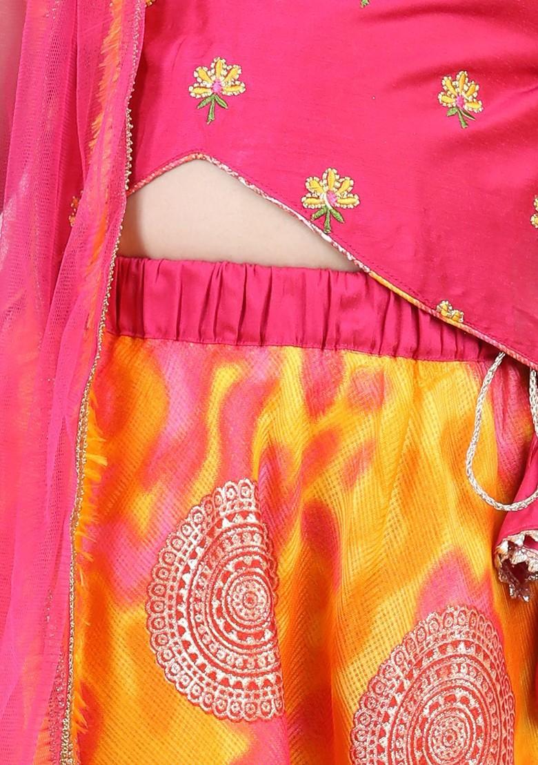 Pink Embroidered Blended Lehenga Choli For Girls - Indya