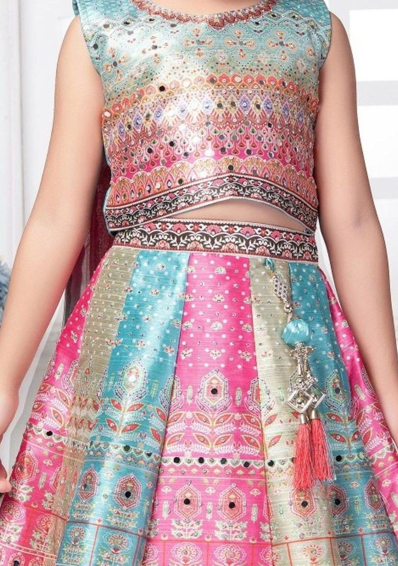 Blue Embellished Blended Lehenga Choli For Girls - Indya
