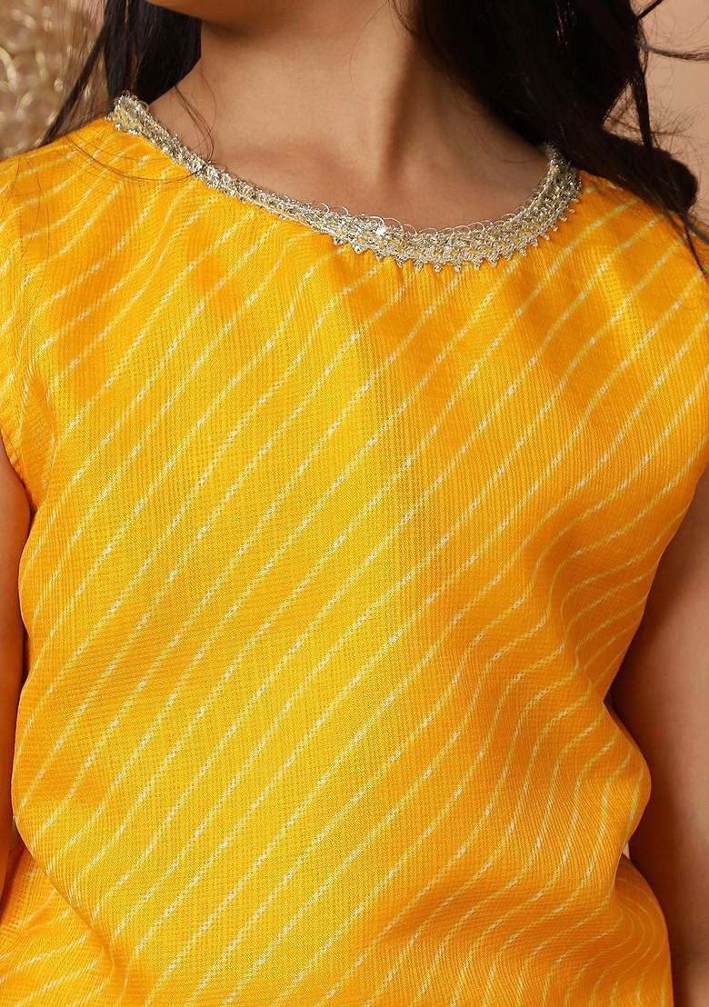 Yellow Printed Blended Lehenga Choli For Girls - Indya