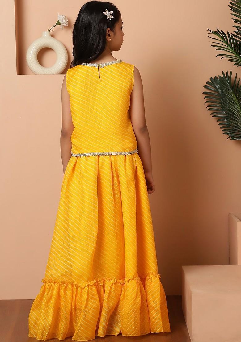 Yellow Printed Blended Lehenga Choli For Girls - Indya