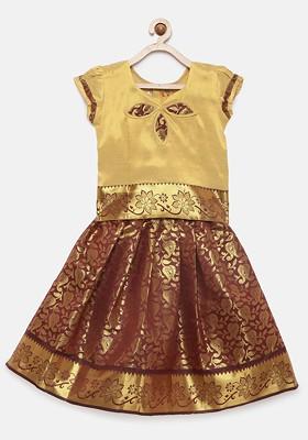 Yellow Embroidered Blended Lehenga Choli For Girls