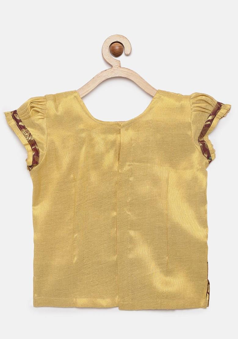 Yellow Embroidered Blended Lehenga Choli For Girls - Indya