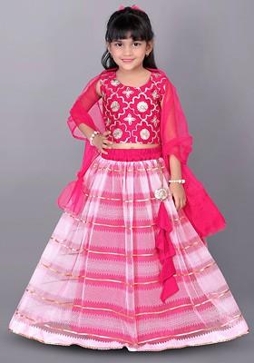 Pink Embellished Blended Lehenga Choli For Girls