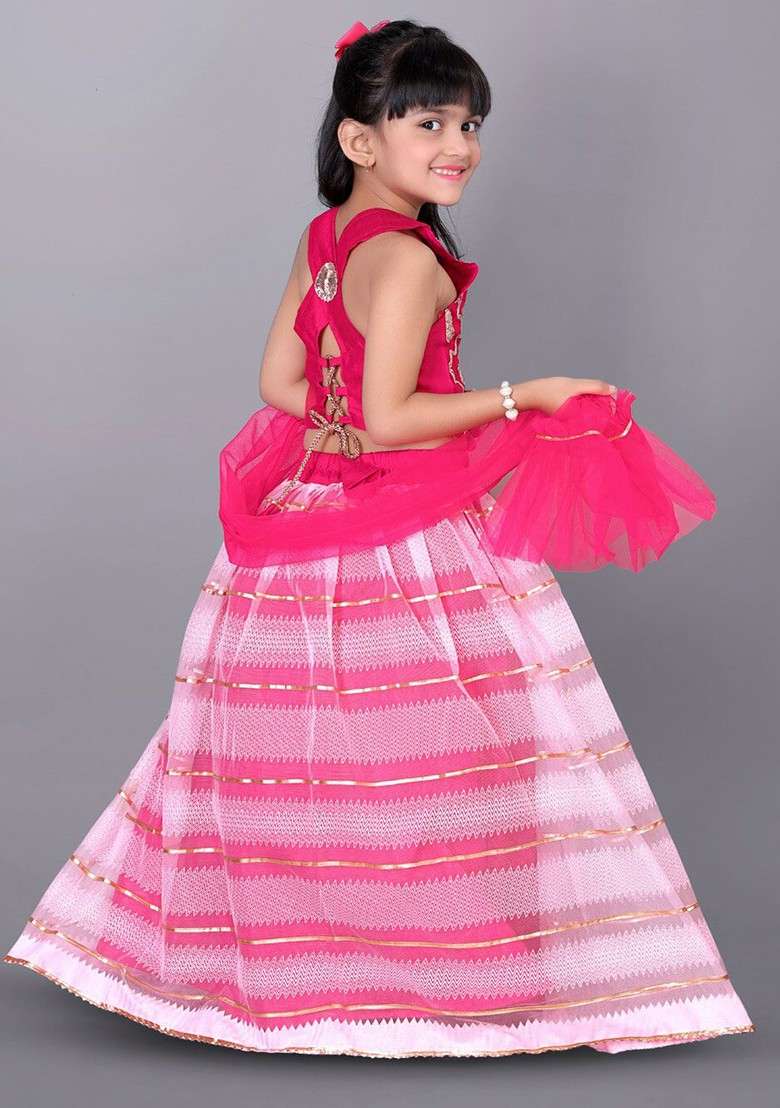 Pink Embellished Blended Lehenga Choli For Girls - Indya
