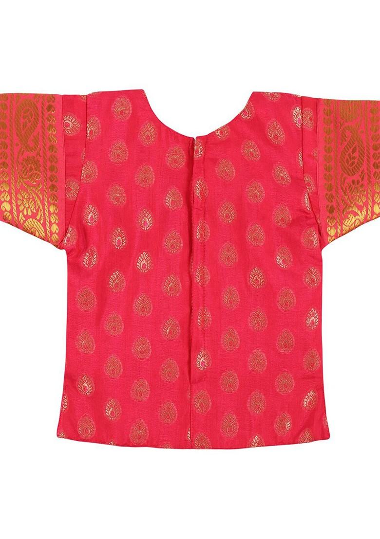 Red Zari Blended Lehenga Choli For Girls - Indya