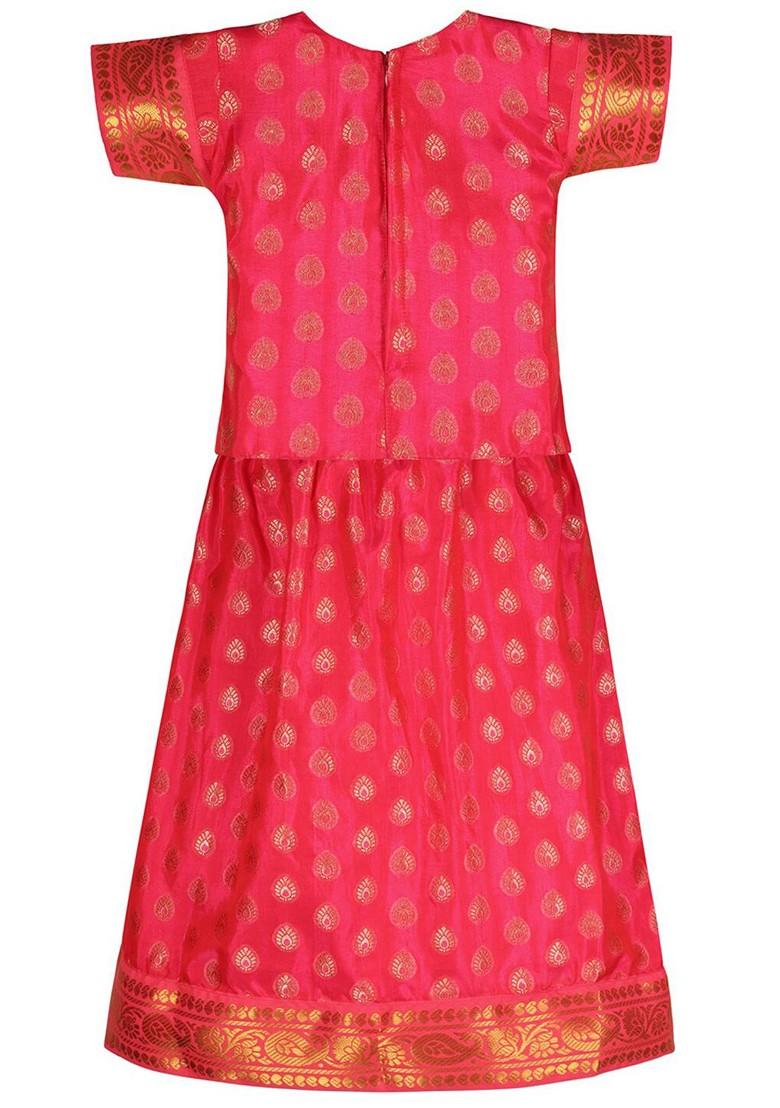 Red Zari Blended Lehenga Choli For Girls - Indya