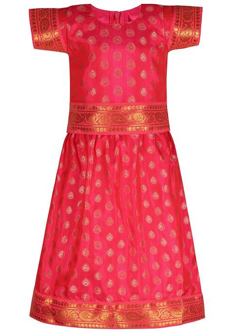 Red Zari Blended Lehenga Choli For Girls — view on Indya