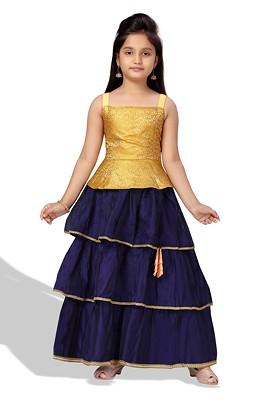 Yellow Embroidered Silk Lehenga Choli For Girls