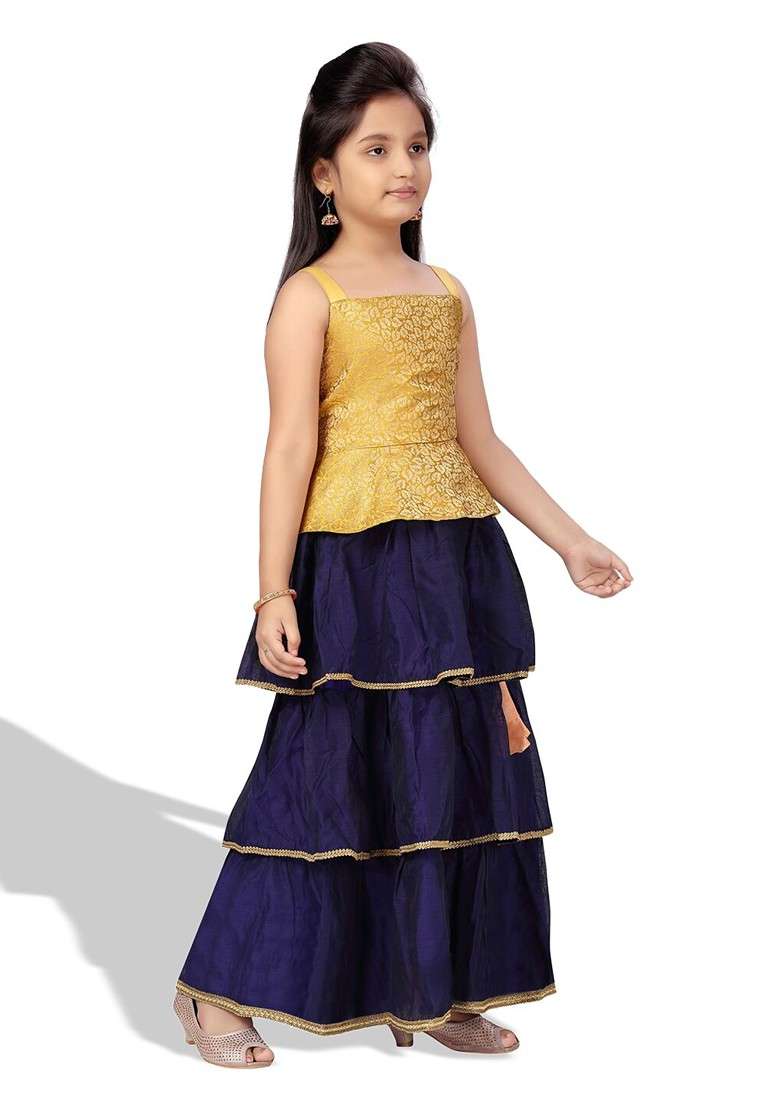 Yellow Embroidered Silk Lehenga Choli For Girls - Indya