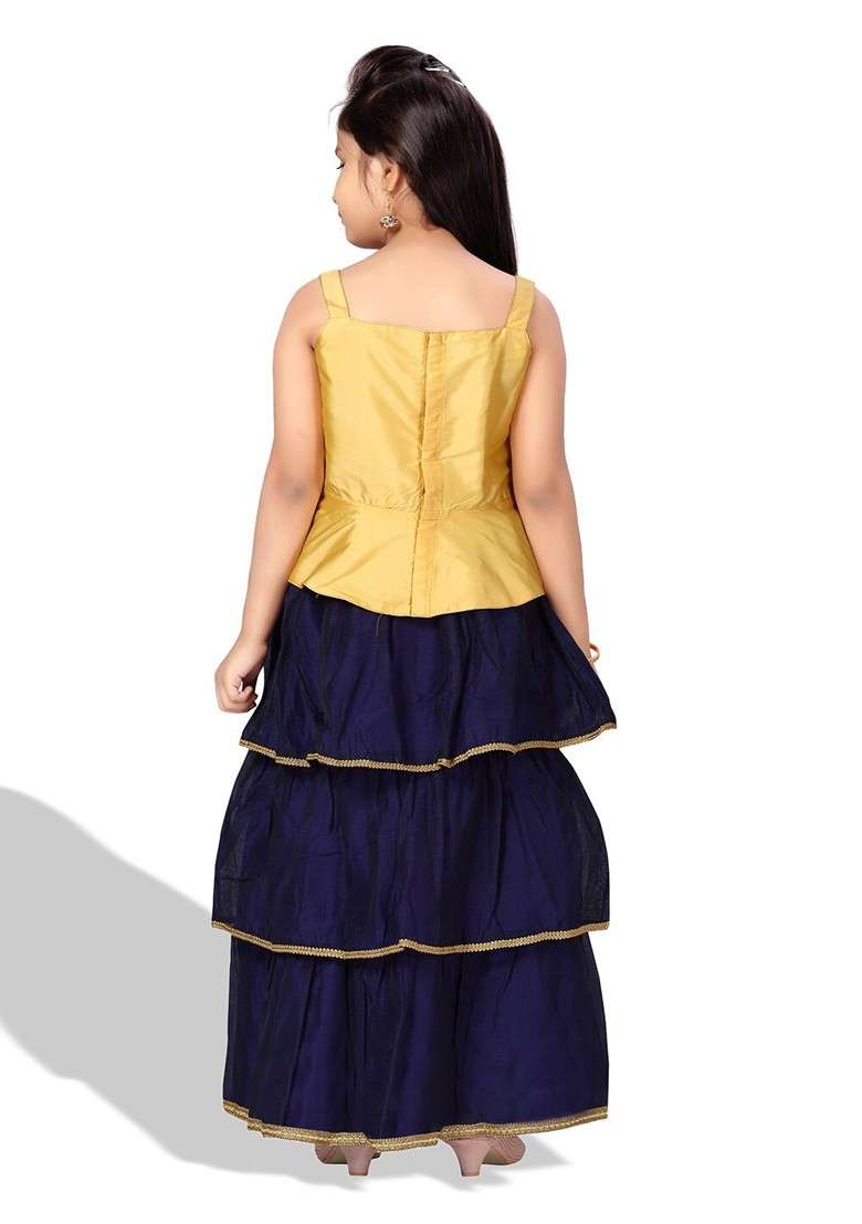 Yellow Embroidered Silk Lehenga Choli For Girls - Indya