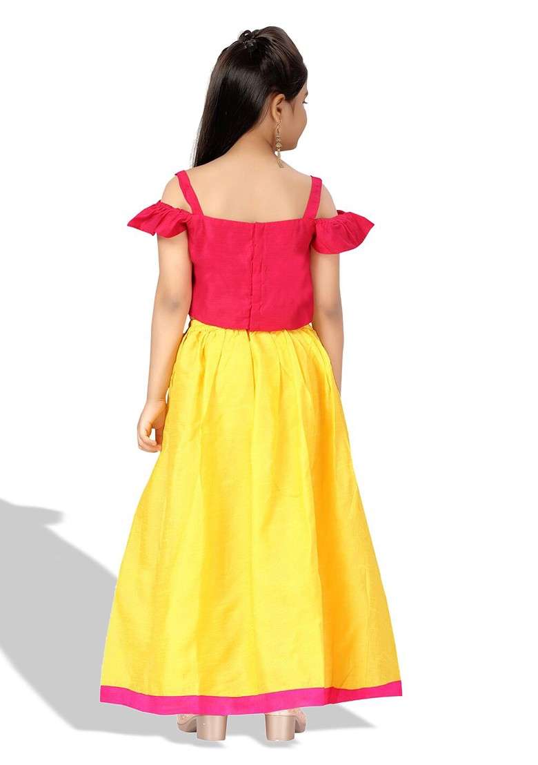 Pink Embroidered Silk Lehenga Choli For Girls - Indya