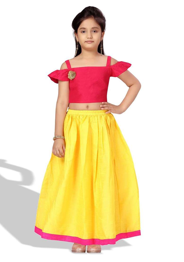 Pink Embroidered Silk Lehenga Choli For Girls - Indya