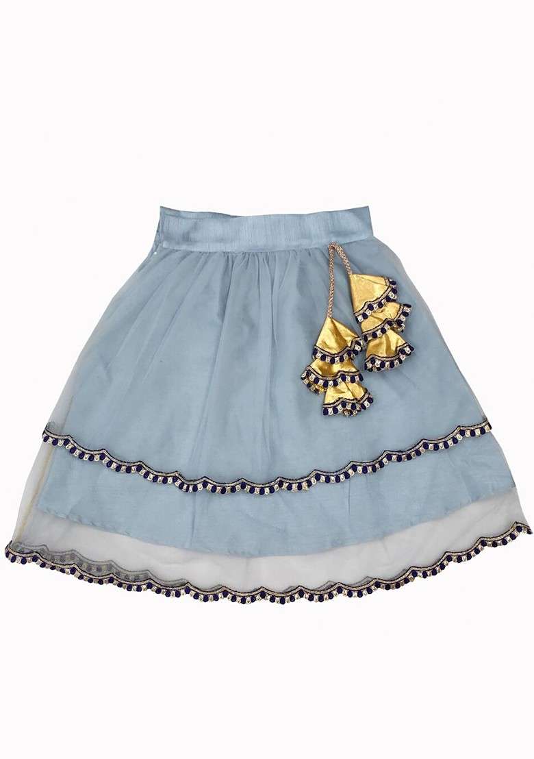 Grey Printed Blended Lehenga Choli For Girls - Indya