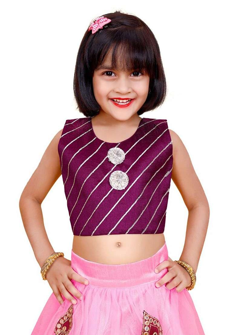 Pink Embroidered Blended Lehenga Choli For Girls - Indya