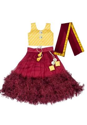 Maroon Printed Blended Lehenga Choli For Girls