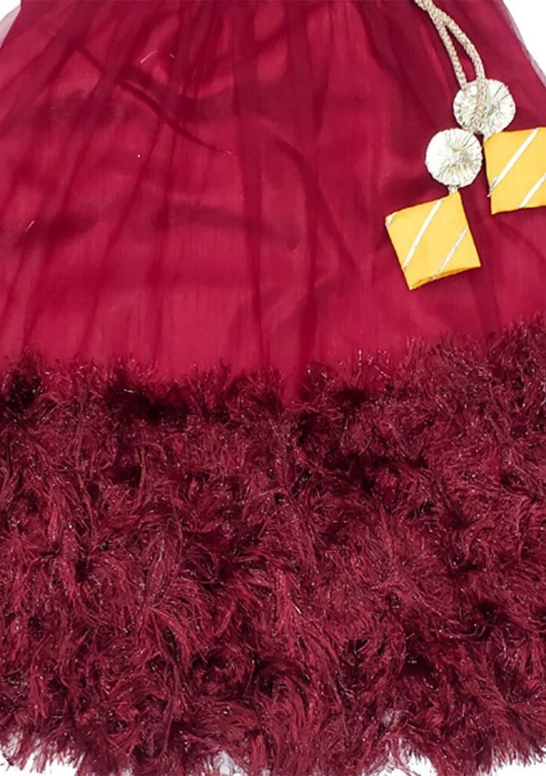 Maroon Printed Blended Lehenga Choli For Girls - Indya