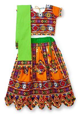 Orange Embroidered Blended Lehenga Choli For Girls