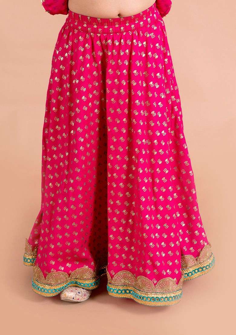 Magenta Printed Blended Lehenga Choli For Girls - Indya