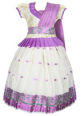 Pink Embroidered Blended Lehenga Choli For Girls
