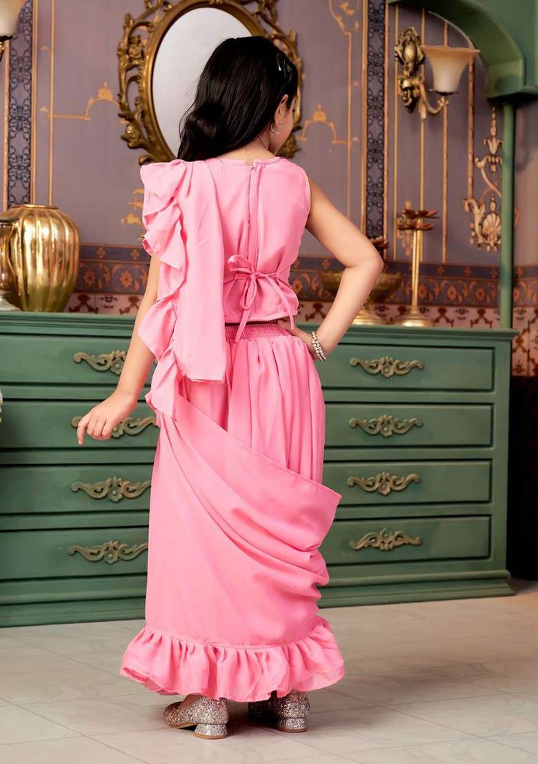 Pink Embellished Blended Lehenga Choli For Girls - Indya