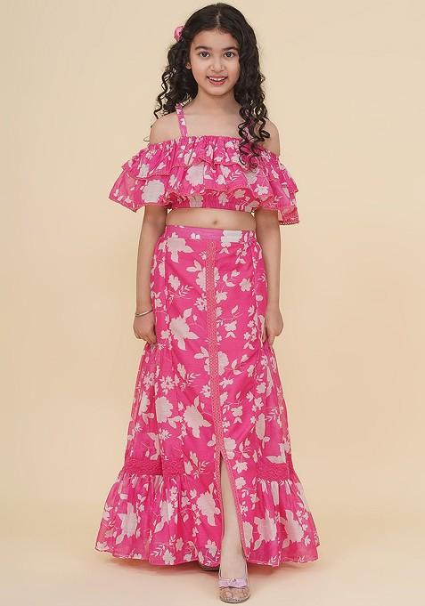 Pink Printed Blended Lehenga Choli For Girls — view on Indya