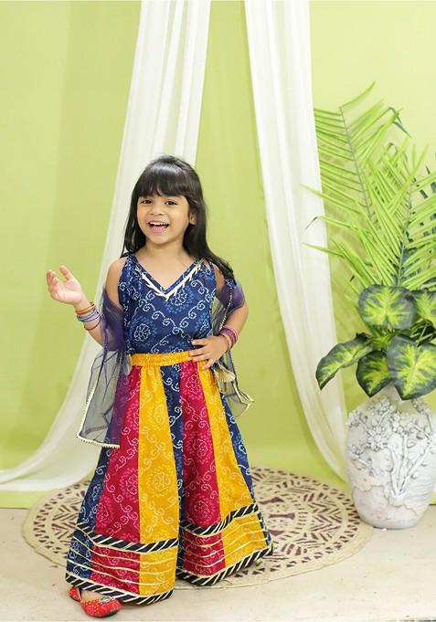 Blue Printed Blended Lehenga Choli For Girls — view on Indya