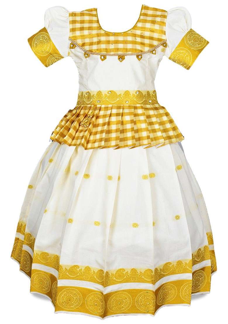 Cream Zari Cotton Blend Lehenga Choli For Girls - Indya