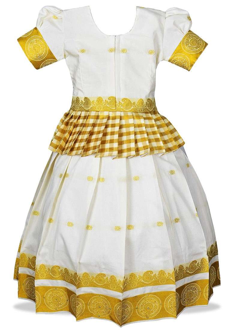 Cream Zari Cotton Blend Lehenga Choli For Girls - Indya