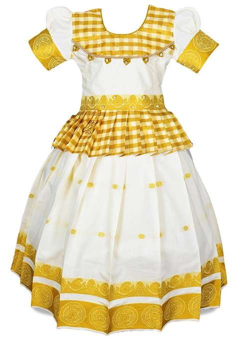 Cream Zari Cotton Blend Lehenga Choli For Girls