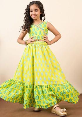 Green Embroidered Blended Lehenga Choli For Girls